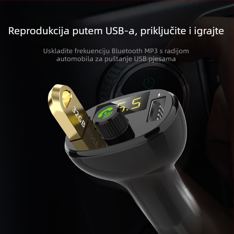 BT23 Bluetooth auto MP3 hands-free player s FM radiom, USB punjenje, napajanje preko utičnice za upaljač, monocromatski zaslon, bez memorije, 12-24V