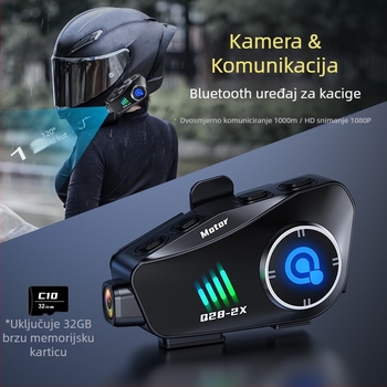 Kaciga Bluetooth motociklistički interkom s kamerom 1080P, IPX6 vodootporan, Bluetooth 5.0, domet 15 m, stereo sludiice