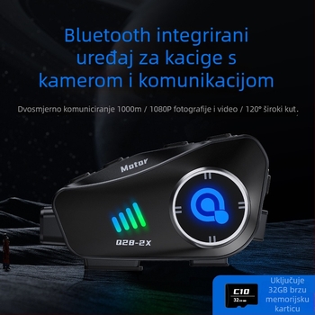 Kaciga Bluetooth motociklistički interkom s kamerom 1080P, IPX6 vodootporan, Bluetooth 5.0, domet 15 m, stereo sludiice