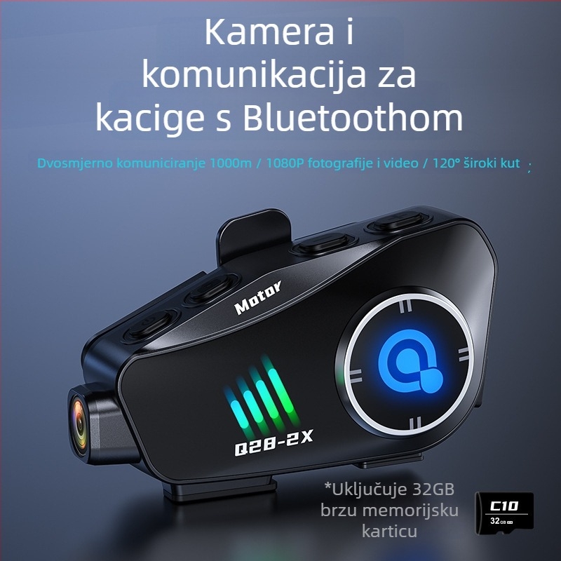 Kaciga Bluetooth motociklistički interkom s kamerom 1080P, IPX6 vodootporan, Bluetooth 5.0, domet 15 m, stereo sludiice