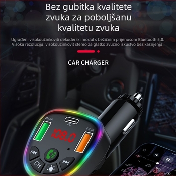 Punjač za auto s Bluetooth MP3 playerom – dvostruko jezgreni procesor, 18W brzo punjenje, hands-free