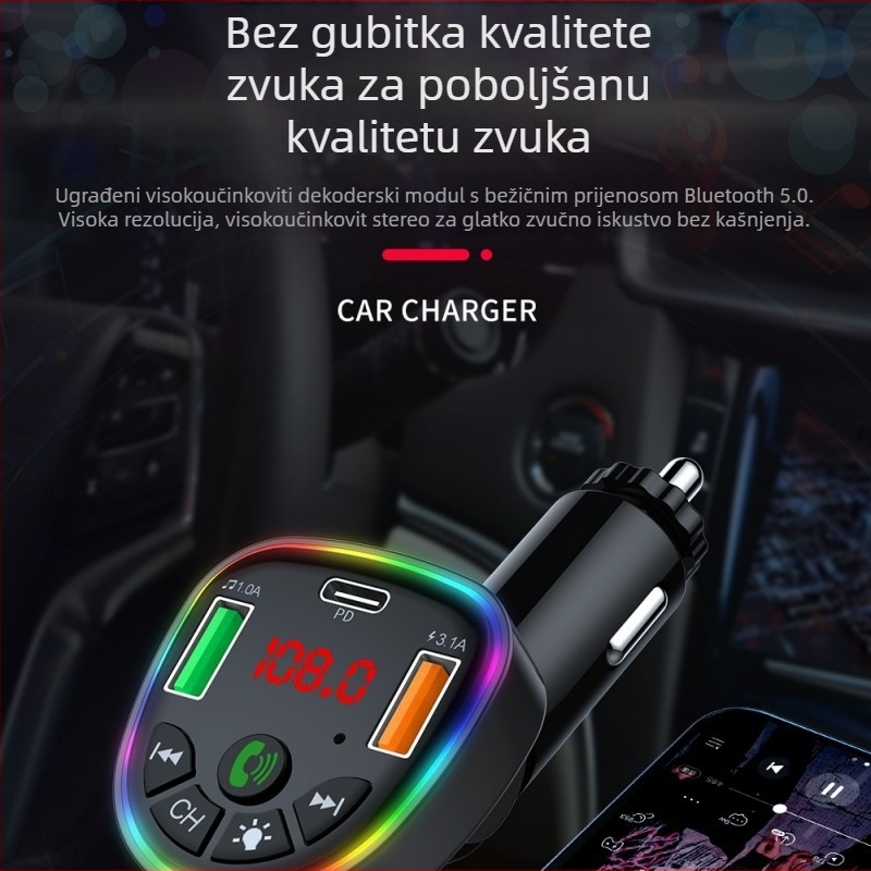 Punjač za auto s Bluetooth MP3 playerom – dvostruko jezgreni procesor, 18W brzo punjenje, hands-free
