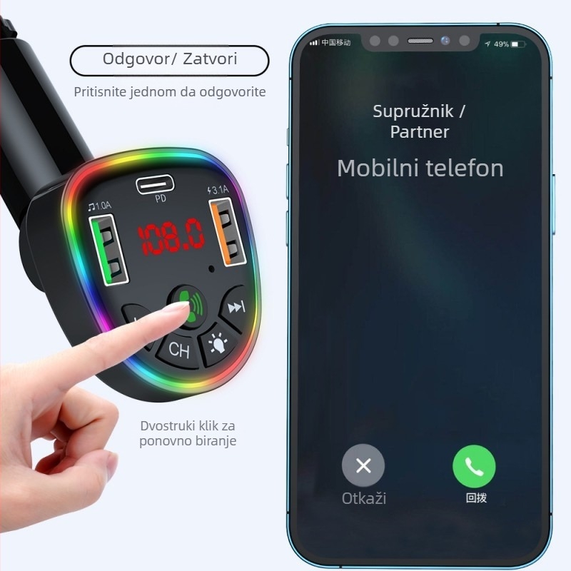 Punjač za auto s Bluetooth MP3 playerom – dvostruko jezgreni procesor, 18W brzo punjenje, hands-free