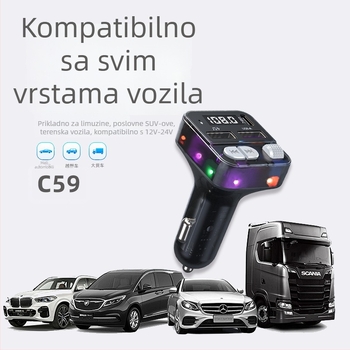 C59 Auto Bluetooth MP3 player s daljinskim upravljačem i hands-free pozivima, FM transmiter, 12–24 V, monokromatski zaslon