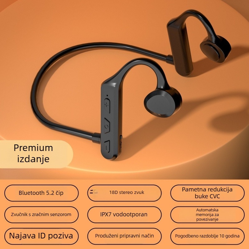 Bežične slušalice za koštanu provodljivost – otvoreno uho, Bluetooth 5.0, Qualcomm čip, IPX6 vodootpornost, trajanje baterije >8 h