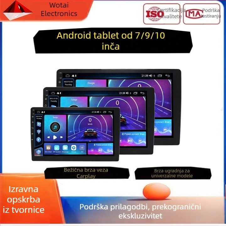 Automobilski bežični CarPlay zaslon, Bluetooth, HD navigacija, kamera za vožnju unatrag, Android.