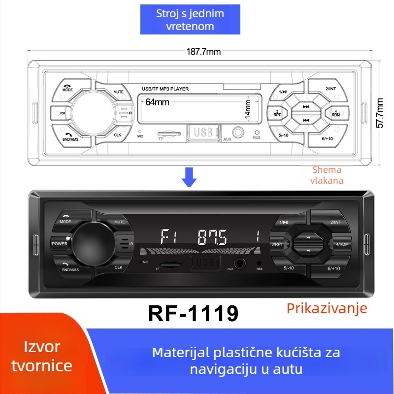 Kućište za automobilsku središnju upravljačku jedinicu — ABS plastični prednji panel za DVD navigaciju, univerzalni model, mogućnost prilagodbe, porijeklo Guangdong, brenda Ruifengzhi