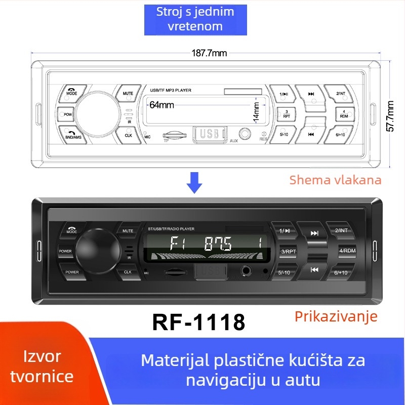 Kućište za automobilsku središnju upravljačku jedinicu — ABS plastični prednji panel za DVD navigaciju, univerzalni model, mogućnost prilagodbe, porijeklo Guangdong, brenda Ruifengzhi