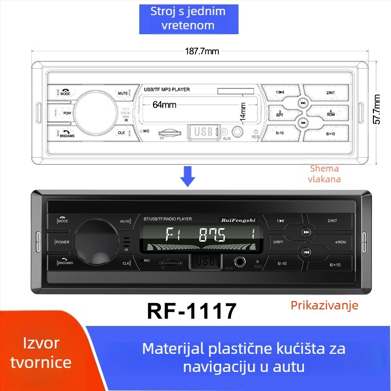 Kućište za automobilsku središnju upravljačku jedinicu — ABS plastični prednji panel za DVD navigaciju, univerzalni model, mogućnost prilagodbe, porijeklo Guangdong, brenda Ruifengzhi