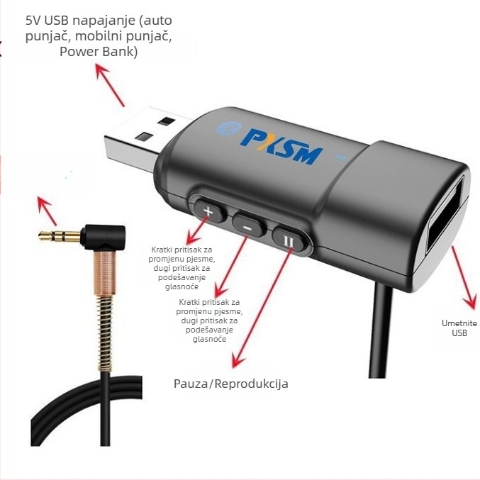 Automobilski AUX na USB Bluetooth MP3 player, podrška za USB flash, višenamjenski, lossless glazba