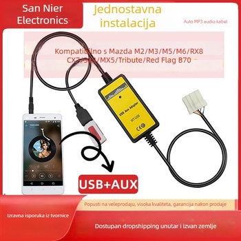 USB i AUX audio kabel za Mazda CX-7 - model QX023, 128 MB memorije, MP3 auto sučelje napajano putem upaljača