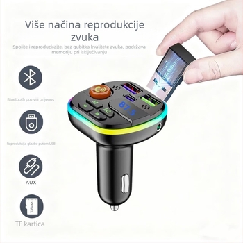 Bluetooth punjač za auto s ambijentalnim svjetlom i MP3 playerom, 12–24V, modeli Q35/Q36