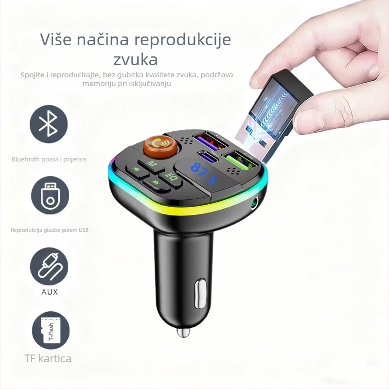 Bluetooth punjač za auto s ambijentalnim svjetlom i MP3 playerom, 12–24V, modeli Q35/Q36