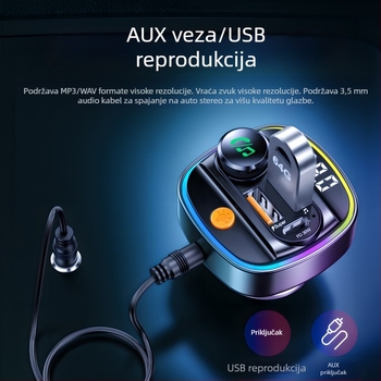 Automobilski Bluetooth MP3 player s podrškom za USB flash pogon, auto punjač na upaljač, univerzalna kompatibilnost