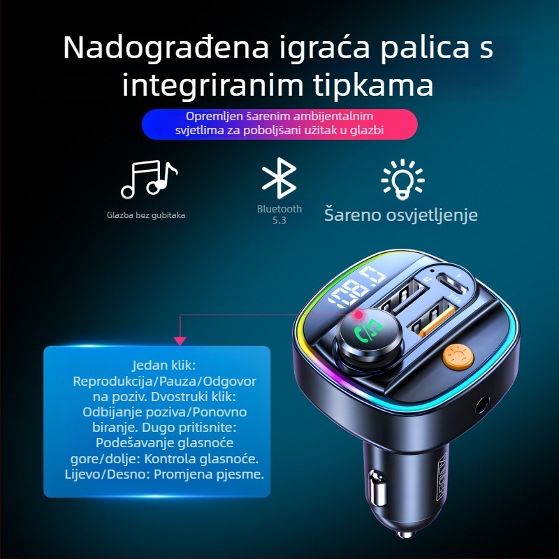 Automobilski Bluetooth MP3 player s podrškom za USB flash pogon, auto punjač na upaljač, univerzalna kompatibilnost