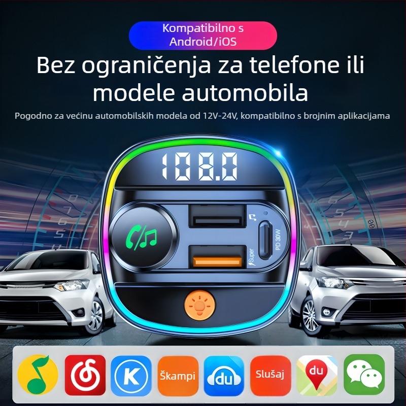 Automobilski Bluetooth MP3 player s podrškom za USB flash pogon, auto punjač na upaljač, univerzalna kompatibilnost