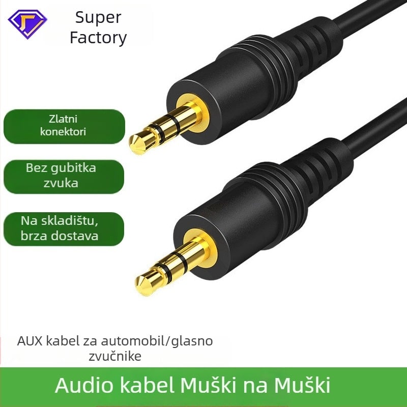 3,5 mm muško–muški audio kabel za automobil i multimediju, zlatni konektori, CCS jezgra; pogodan za auto audio, mobitel, TV, računar, tablet, MP3
