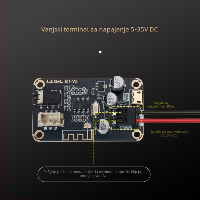 MP3 Bluetooth dekodirajuća pločica s 5.1-kanalnim audio pojačalom za automobil (BT-V5; niskošumni LDO čip; Bluetooth naziv: LQSC_BT; Napajanje: DC5V-35V)