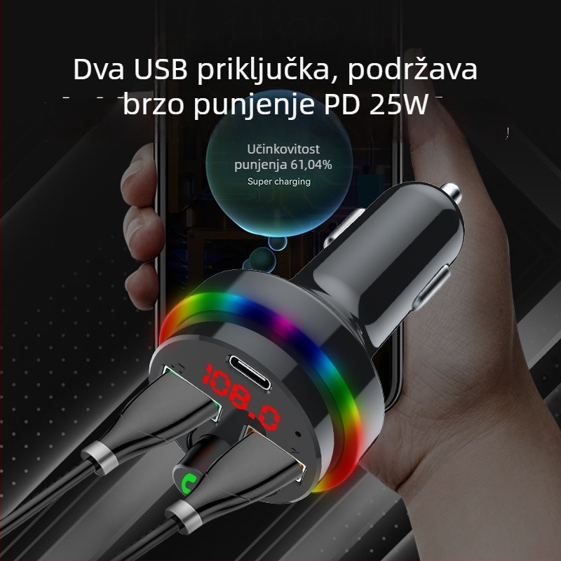 Bluetooth MP3 player za auto s punjačem, podržava memorijsku karticu i USB, model Pdf16, FM radio