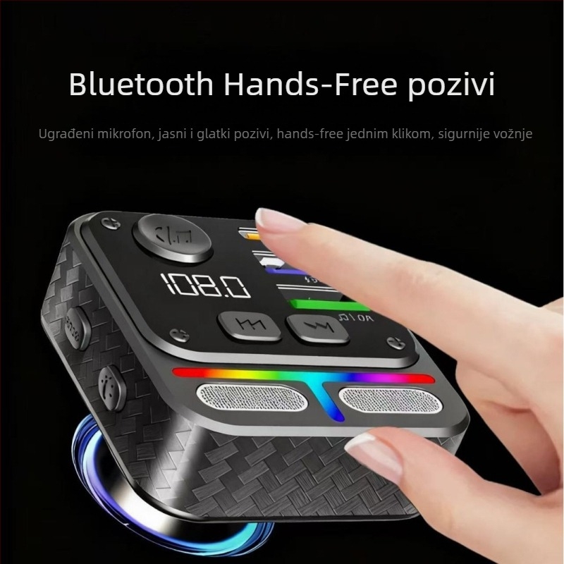 Punjač za auto s brzim punjenjem, MP3 player Bluetooth, FM radio, čitanje USB flash memorije (Model QC-05, 12–24 V)