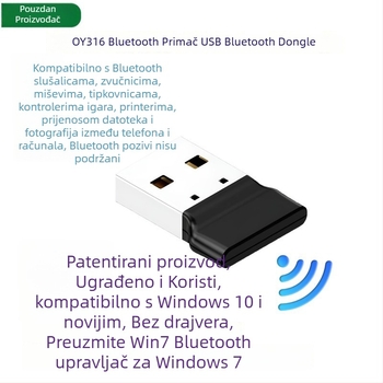 Bluetooth USB adapter za stolno računalo – bez drajvera, Plug‑and‑Play, audio prijemnik i predajnik (Bluetooth 6.0, USB sučelje, Plug‑and‑Play, bez vanjskog napajanja, domet 10 m)