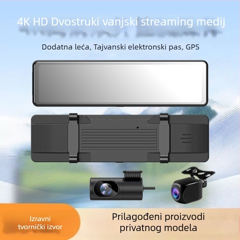 Novi 12-inčni 4K streaming dash cam s dvostrukim izvučenim razdvojenim retrovizorom, WiFi i GPS