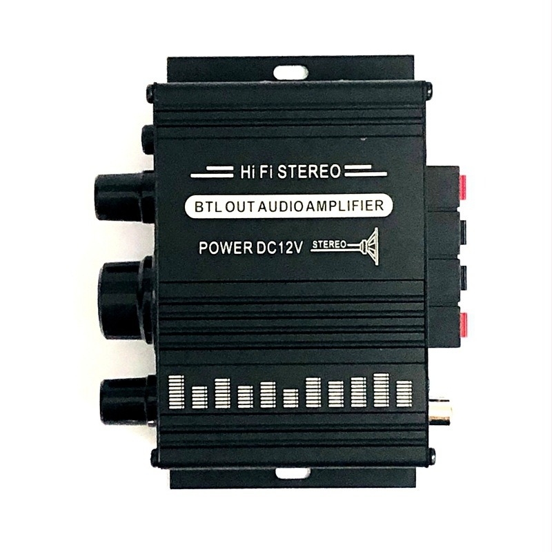 HiFi dvokanalno auto pojačalo — 12V DC, 20W×2, 4Ω, aluminijsko kućište, RCA ulaz