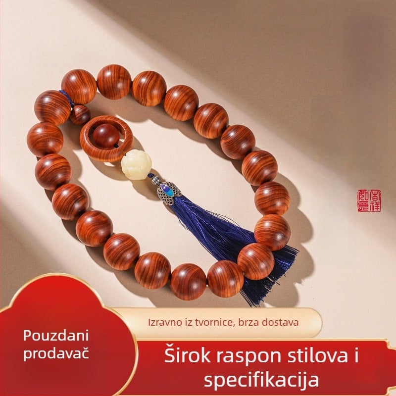 Narukvica od thuja drveta s perlicama, etnički stil, polirana obrada, poklon za starije osobe i prijatelje, ljeto 2024