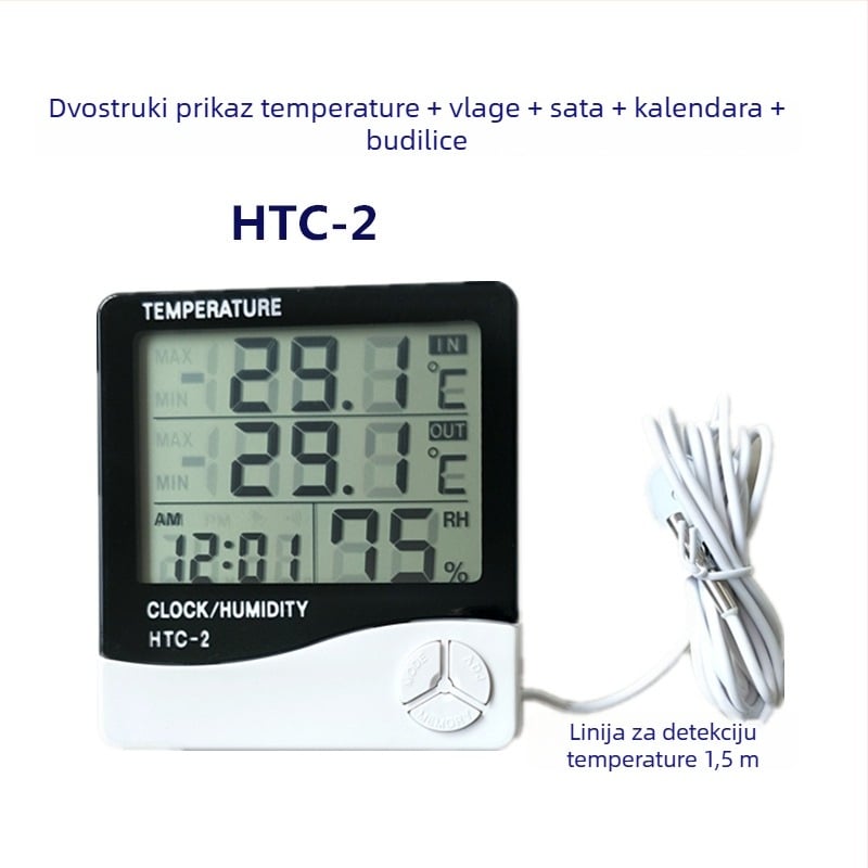 HTC-2 Digitalni mjerač temperature i vlage s vodootpornom sondom za akvarij