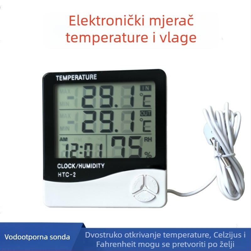 HTC-2 Digitalni mjerač temperature i vlage s vodootpornom sondom za akvarij