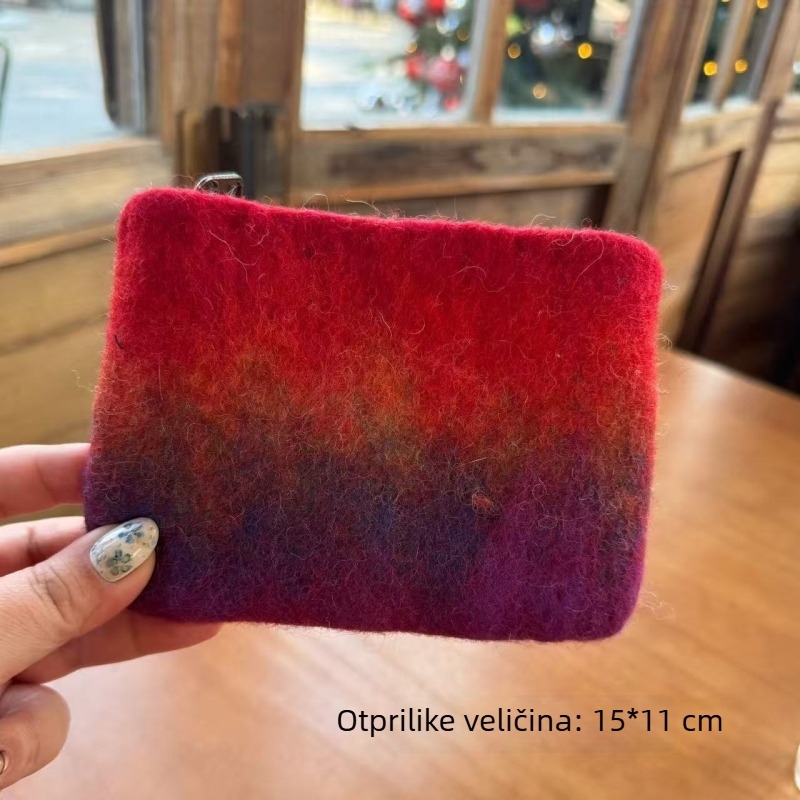 Novčanik za kovance od vunenog filca, jednobojan, unisex, gradska jednostavnost, podstava od poliestera