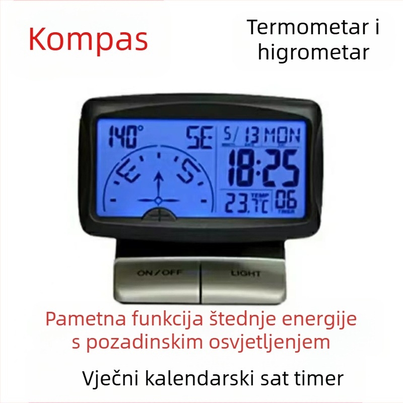 Auto kompas za vanjsku upotrebu, visoka preciznost, višenamjenski s funkcijama vremena i temperature, plastična konstrukcija