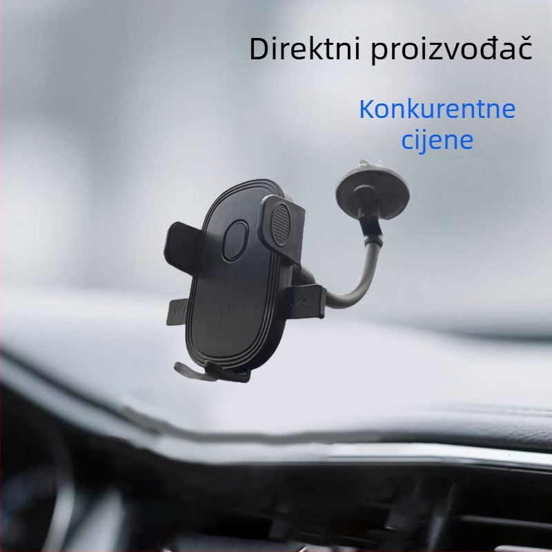 Fleksibilan držač za mobitel u autu s dugim ramenom i automatskim zaključavanjem, za otvor za ventilaciju i ploču, montaža usisnom čašom