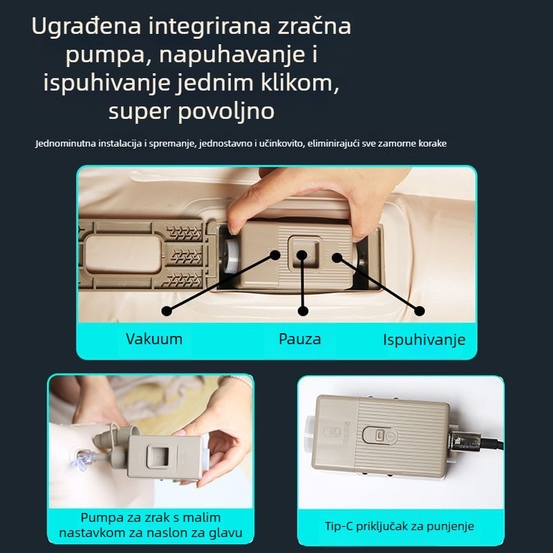 Automatska nafukljiva postelja za automobil, za stražnja sjedala — prenosni putni madrac