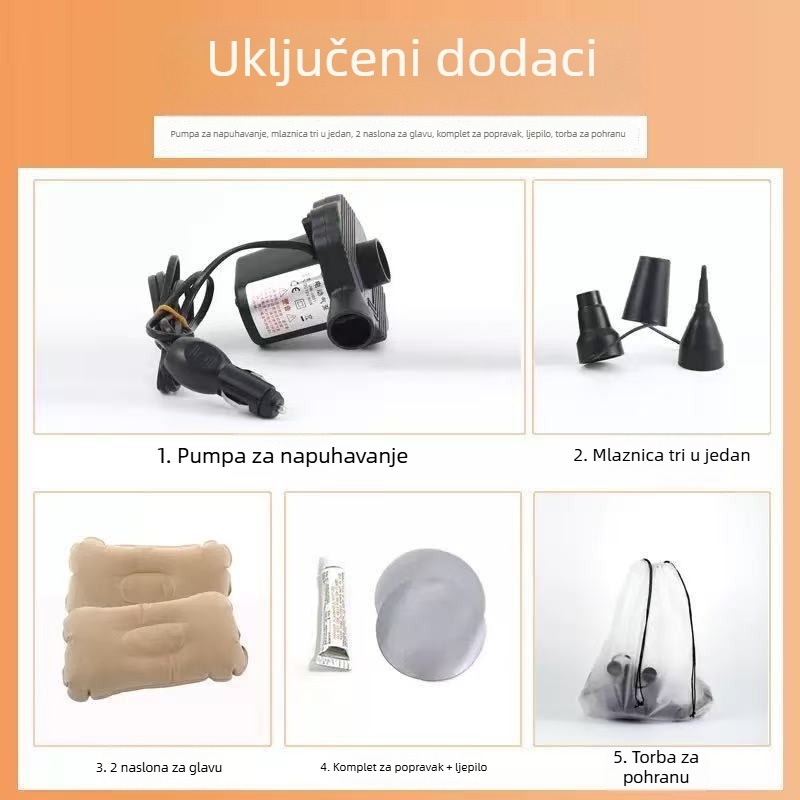 Kvadratna napuhiva jastučnica s flokiranom površinom za putovanja i kampiranje na otvorenom.