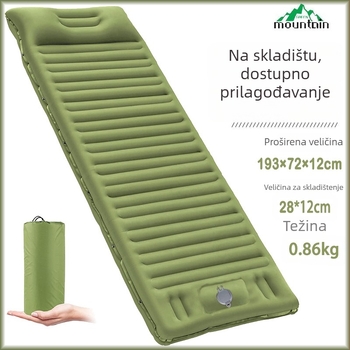 Napuhano ležaljka za vanjsku upotrebu s povlačenjem remenom; prenosiva kamperska zračna madrac za automobil; težina 0,86 kg; nosivost 200 kg; gornja površina od 40D najlonskog TPU