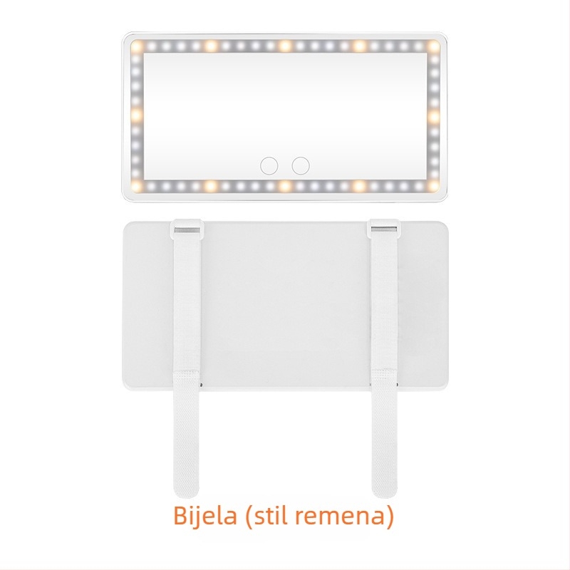 LED ogledalo za šminkanje u auto s dodirnim podešavanjem svjetline, trobojni izvor svjetla, HD ogledalo, ABS okvir