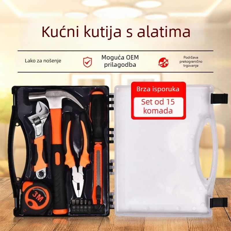 Set alata u kutiji — 15 komada, prijenosni, tvrdi legura (za kućnu uporabu)