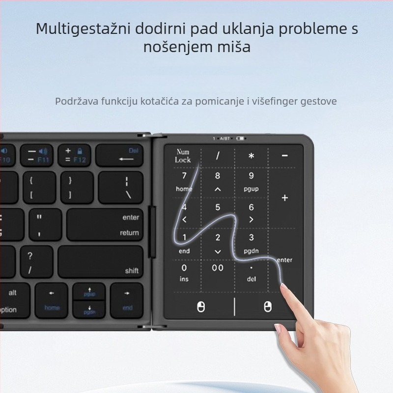 Sklopiva Bluetooth tipkovnica s Type-C punjenjem i velikim touchpadom, idealna za digitalni ured