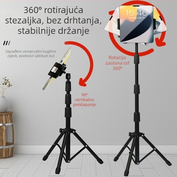 Podni trokutasti držač za tablet s podiznim mehanizmom; unutarnja i vanjska uporaba; kompatibilan s tabletima od 4,7 do 13,9 inča; pogodan za mobilni livestream i gledanje u krevetu.