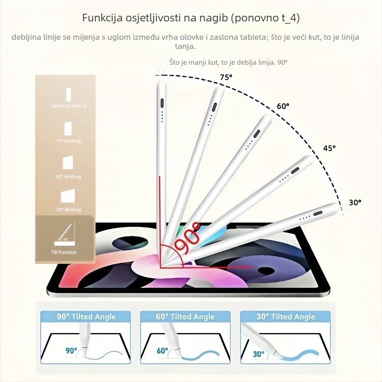 Stilus za iPad s zaštitom od slučajnog dodira, magnetsko pričvršćivanje, senzor nagiba, zamjenjivi vrh, model P9