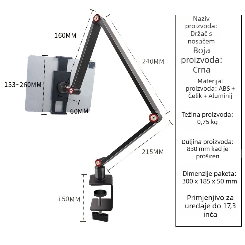 Stolni držač za prenosni monitor i tablet s 360° rotacijom
