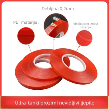 0,2 mm PET dvostrana ljepilo traka, prozirna crvena folija, bez šavova, otporna na visoke temperature, za okvire zaslona i digitalne sklopne dijelove