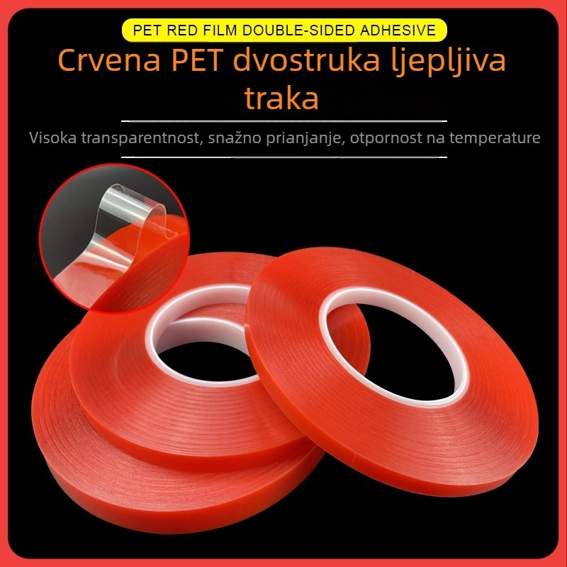 0,2 mm PET dvostrana ljepilo traka, prozirna crvena folija, bez šavova, otporna na visoke temperature, za okvire zaslona i digitalne sklopne dijelove