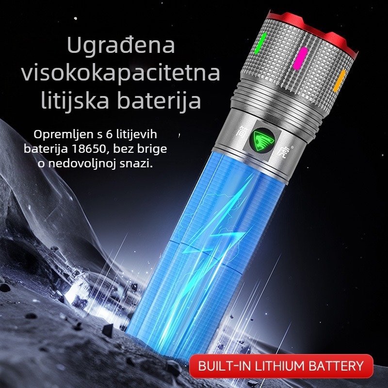 Vanjska LED svjetiljka s dvostrukim osvjetljenjem, izvučni zum, COB bočno svjetlo, baterija 12000mAh, kućište od aluminijske legure