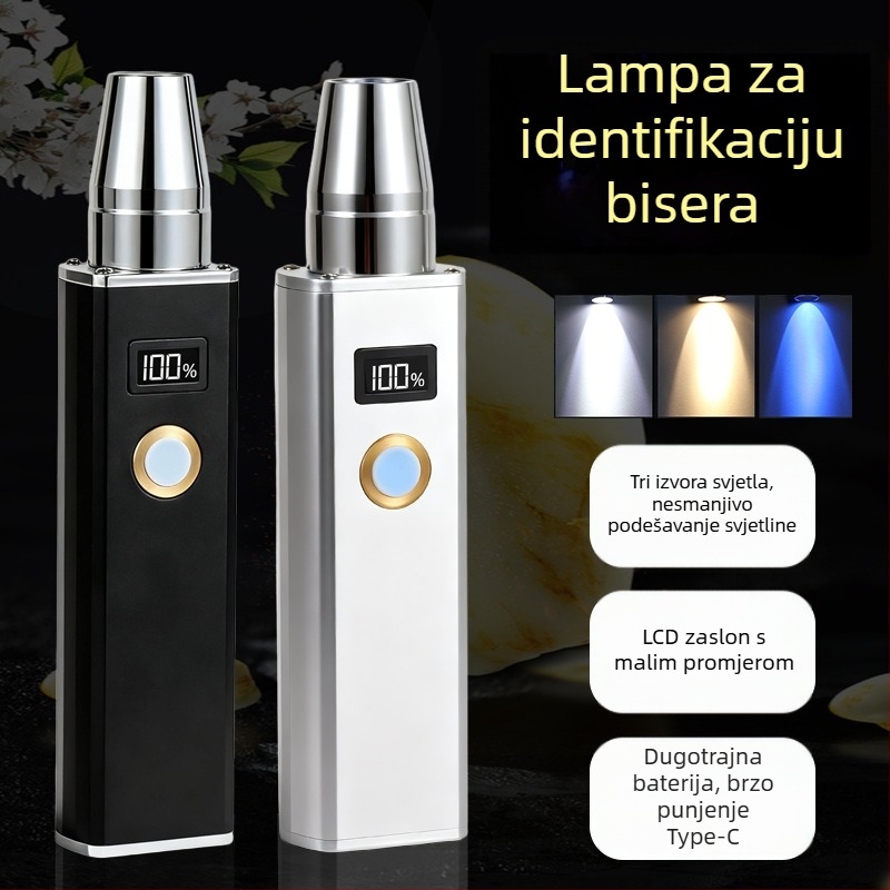 Visokoumočna LED svjetiljka s tri izvora svjetla za nefrit i nakit — 30W, 2000mAh, domet 50–100 m, trajanje baterije 4–8 h