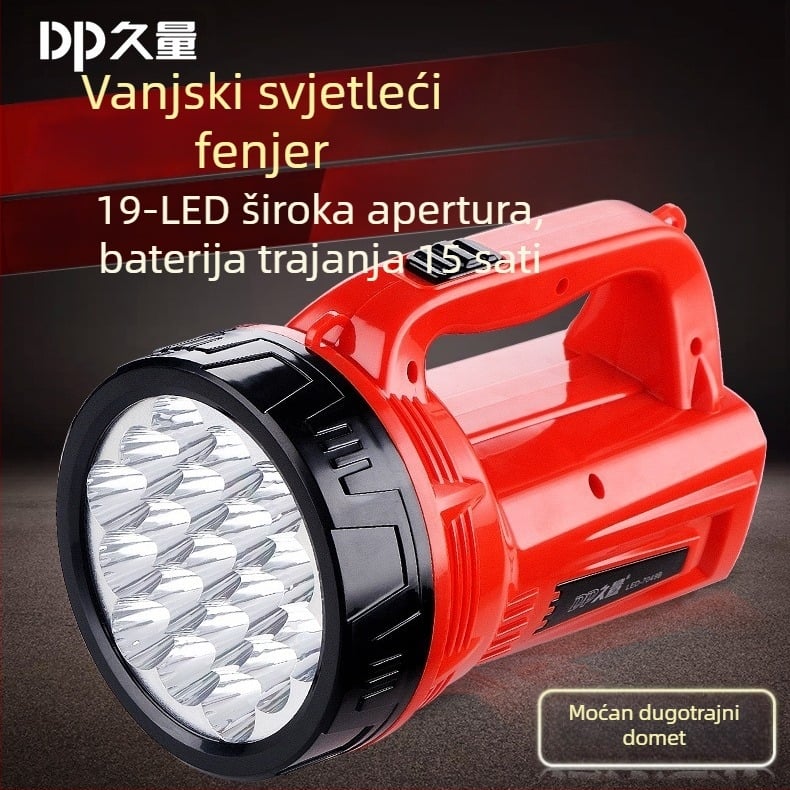 Punjaivi reflektor LED7049B — ručni LED reflektor s dugim dometom za kampiranje i nužno osvjetljenje, LED 1,5W, baterija 1800 mA, kućište ABS, domet 100–200 m