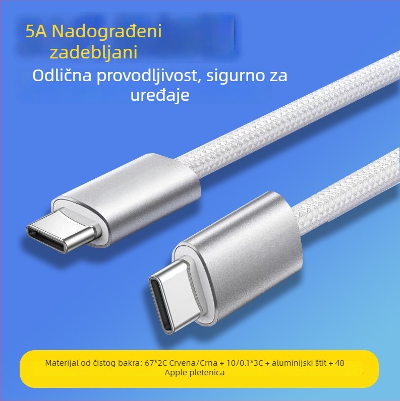 PD 100W USB-C kabel za brzo punjenje za iPhone 15/16/17, Huawei, Honor i Vivo tablet