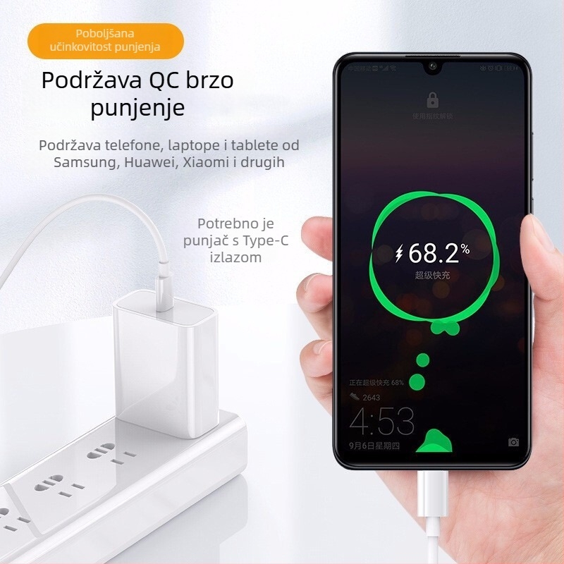 USB-C na USB-C podatkovni kabel s E-marker čipom, 100W PD brzo punjenje, TPE kućište