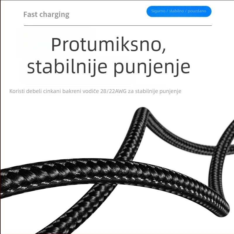 Apple 4 Data kabel, najlonski pleteni, brzo punjenje, maksimalno 2W, kabel s jednim konektorom
